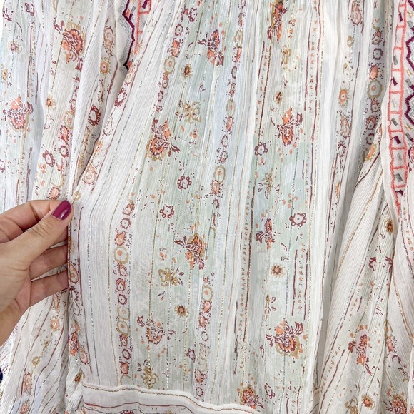 Free People Dance Magic Sheer Tunic Top Size Small Ivory Boho Embroidered Casual - Picture 9 of 13